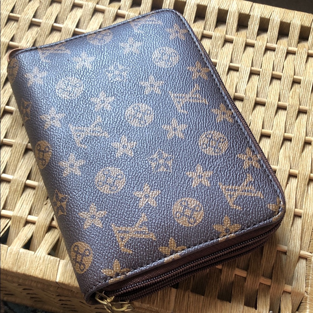 Designer-Style Brown Monogram Zip Travel notebook